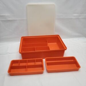 Vintage Tuppercraft Sturdy Orange Storage, Craft, Tackle Box #1421●W/ 2 Trays